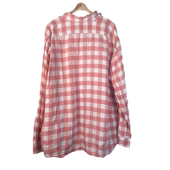LL Bean Shirt Mens XXLarge 100% Linen Long Sleeve Button Up Plaid Pink Preppy - Picture 4 of 8